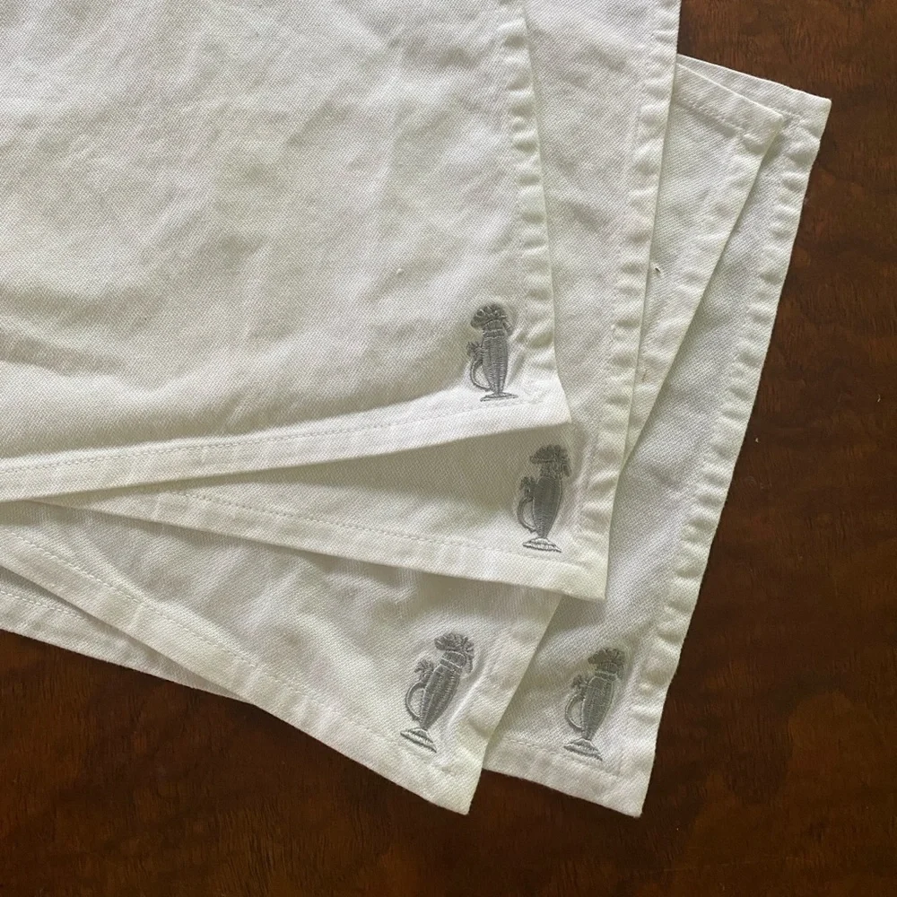 Silver Rooster Cloth Cocktail Napkins vintage Restoration Hardware set of 4